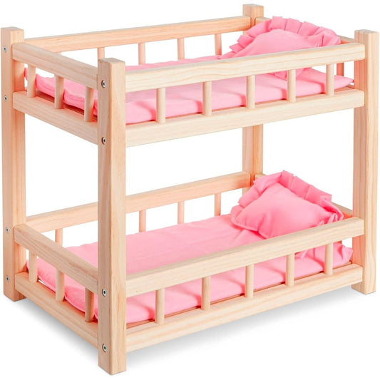 Holz Puppenetagenbett für Puppen bis 36 cm - Puppenbett Rosa mit Bettwäsche und Leiter