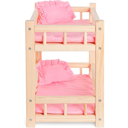 Holz Puppenetagenbett für Puppen bis 36 cm - Puppenbett Rosa mit Bettwäsche und Leiter