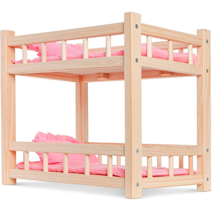 Holz Puppenetagenbett für Puppen bis 36 cm - Puppenbett Rosa mit Bettwäsche und Leiter