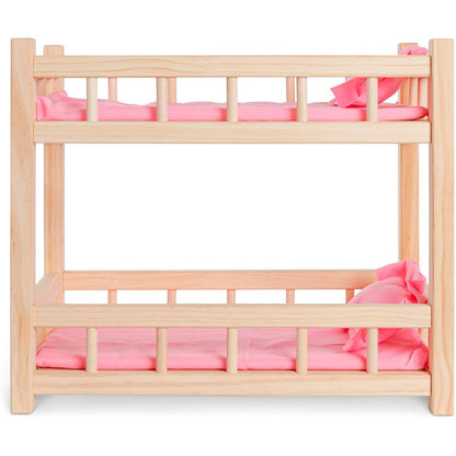 Holz Puppenetagenbett für Puppen bis 36 cm - Puppenbett Rosa mit Bettwäsche und Leiter