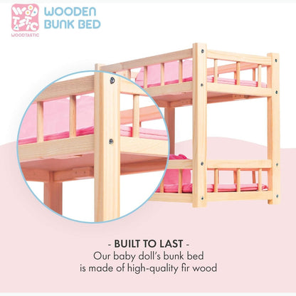 Holz Puppenetagenbett für Puppen bis 36 cm - Puppenbett Rosa mit Bettwäsche und Leiter