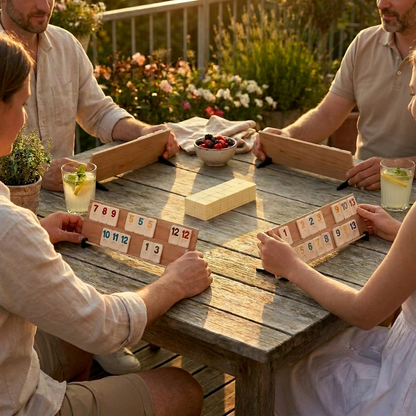 Rummy Holzspiel für 4 Spieler - Brettspiel aus massivem Buchenholz