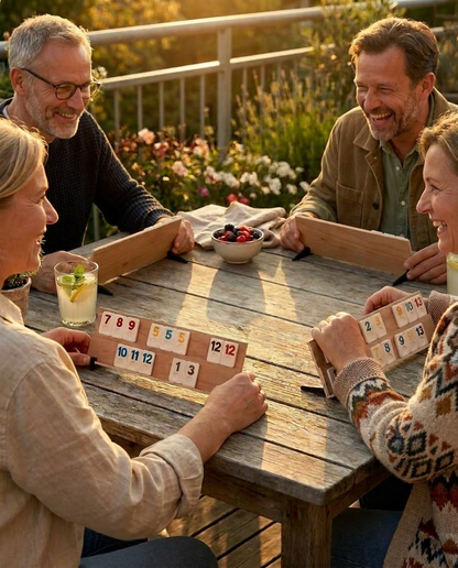 Rummy Holzspiel für 4 Spieler - Brettspiel aus massivem Buchenholz