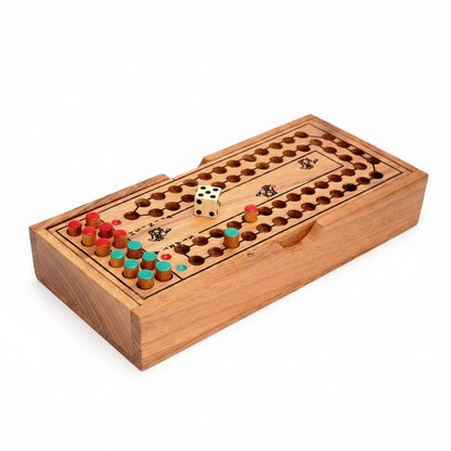Pferderennen - Würfelspiel aus Holz für 2 Personen - Pferderennspiel mit 12 Holzpferden