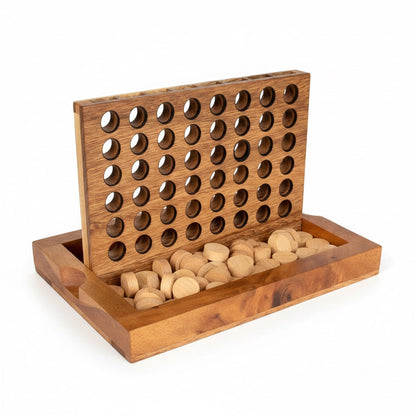 Vier in einer Reihe mit Chips - 4 gewinnt Strategiespiel aus Holz - Viererreihe Bingo 4 für 2 Personen