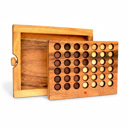 Vier in einer Reihe mit Chips - 4 gewinnt Strategiespiel aus Holz - Viererreihe Bingo 4 für 2 Personen
