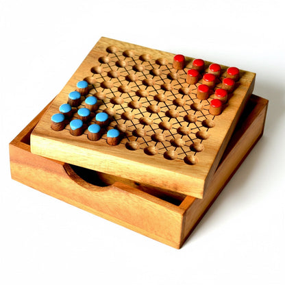 Halma Box Reise - Strategiespiel aus Holz für 2 Personen - Klassisches Chinese Checkers
