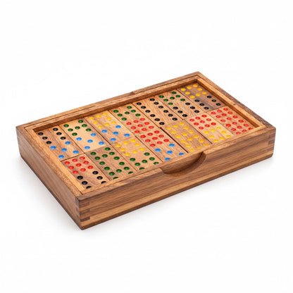 Domino 9er Spiel - Gesellschaftsspiel aus Holz für 2 bis 6 Personen mit 56 Steinen