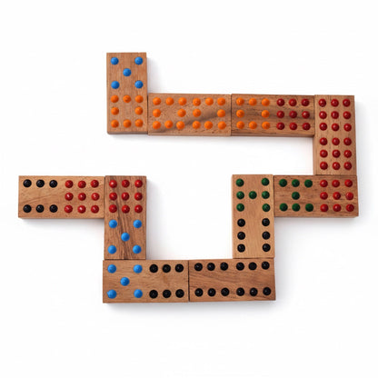 Domino 9er Spiel - Gesellschaftsspiel aus Holz für 2 bis 6 Personen mit 56 Steinen