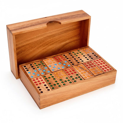 Domino 9er Spiel - Gesellschaftsspiel aus Holz für 2 bis 6 Personen mit 56 Steinen
