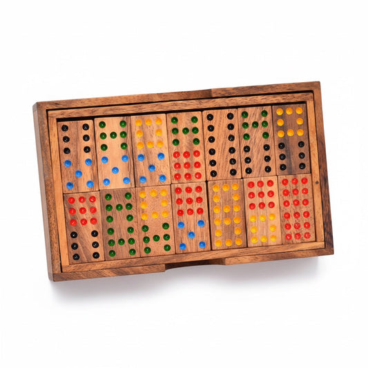Domino 9er Spiel - Gesellschaftsspiel aus Holz für 2 bis 6 Personen mit 56 Steinen
