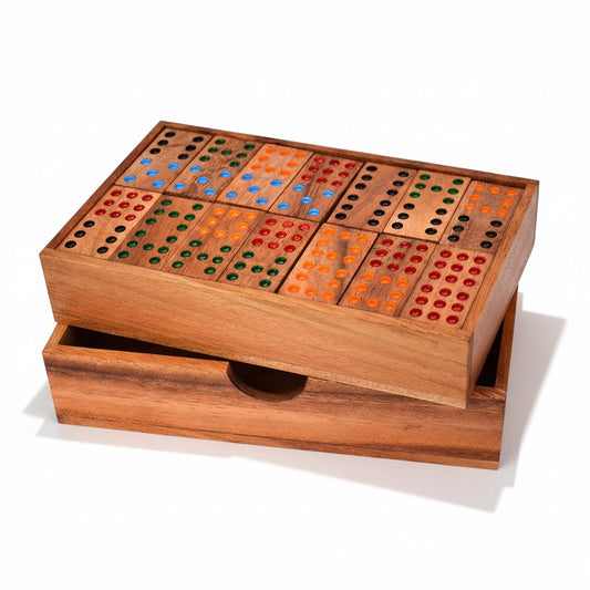 Domino 9er Spiel - Gesellschaftsspiel aus Holz für 2 bis 6 Personen mit 56 Steinen