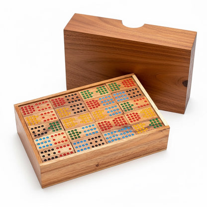 Domino mit 12 Punkten Large - Domino Spiel aus Holz für 2 bis 8 Personen mit 96 Domino Steinen