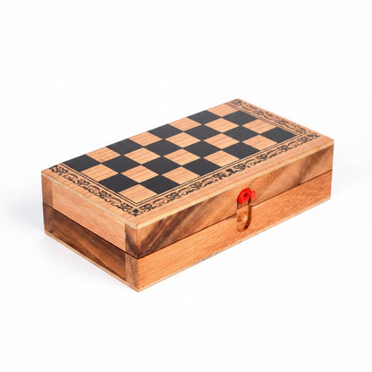Backgammon Dame Schach Box Small - 3-in-1 Spielesammlung aus Holz für 2 Personen