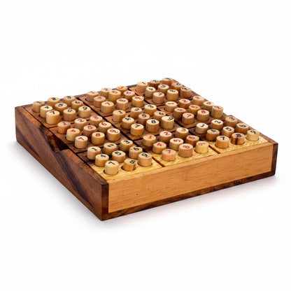 Sudoku Box 9x9 Natur - Logikspiel aus Holz mit Holzstiften für 1 Person