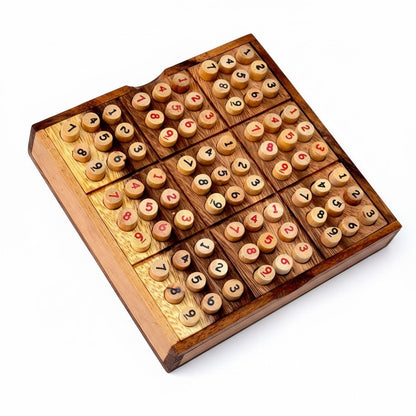 Sudoku Box 9x9 Natur - Logikspiel aus Holz mit Holzstiften für 1 Person