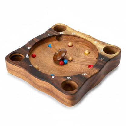 Tiroler Roulette Twister - Geschicklichkeitsspiel aus Holz mit Kreisel und Kugeln