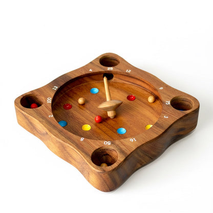 Tiroler Roulette Twister - Geschicklichkeitsspiel aus Holz mit Kreisel und Kugeln