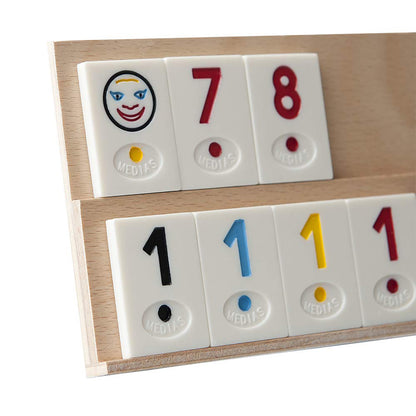 Rummy Holz Spiel mit 106 Spielsteinen - Brettspiel aus massivem Buchenholz mit Aufbewahrungsbox