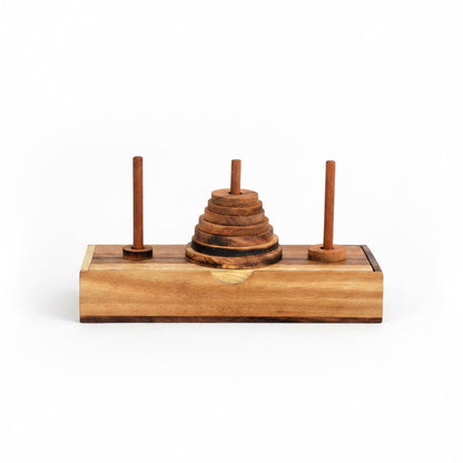 Turm von Hanoi - Klassisches Denkspiel aus Holz mit 9 Scheiben für 1 Person