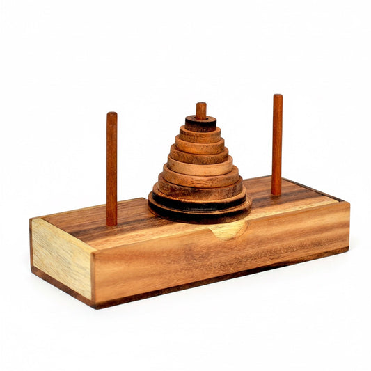 Turm von Hanoi - Klassisches Denkspiel aus Holz mit 9 Scheiben für 1 Person
