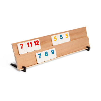 Rummy Holzspiel für 4 Spieler - Brettspiel aus massivem Buchenholz mit 106 robusten Spielsteinen