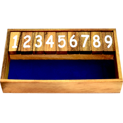 Klappenspiel bis 9 Small Blue - Shut the Box Würfelspiel aus Holz für 2 oder mehr Personen