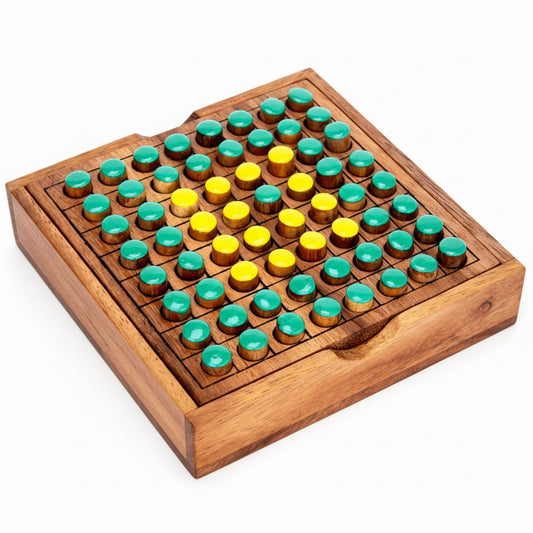 Woodtastic Othello Reversi large wooden board game with green and yellow discs. Strategy game.