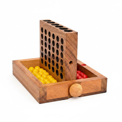 Woodtastic medium wooden Connect Four Bingo Box game with red and yellow balls.